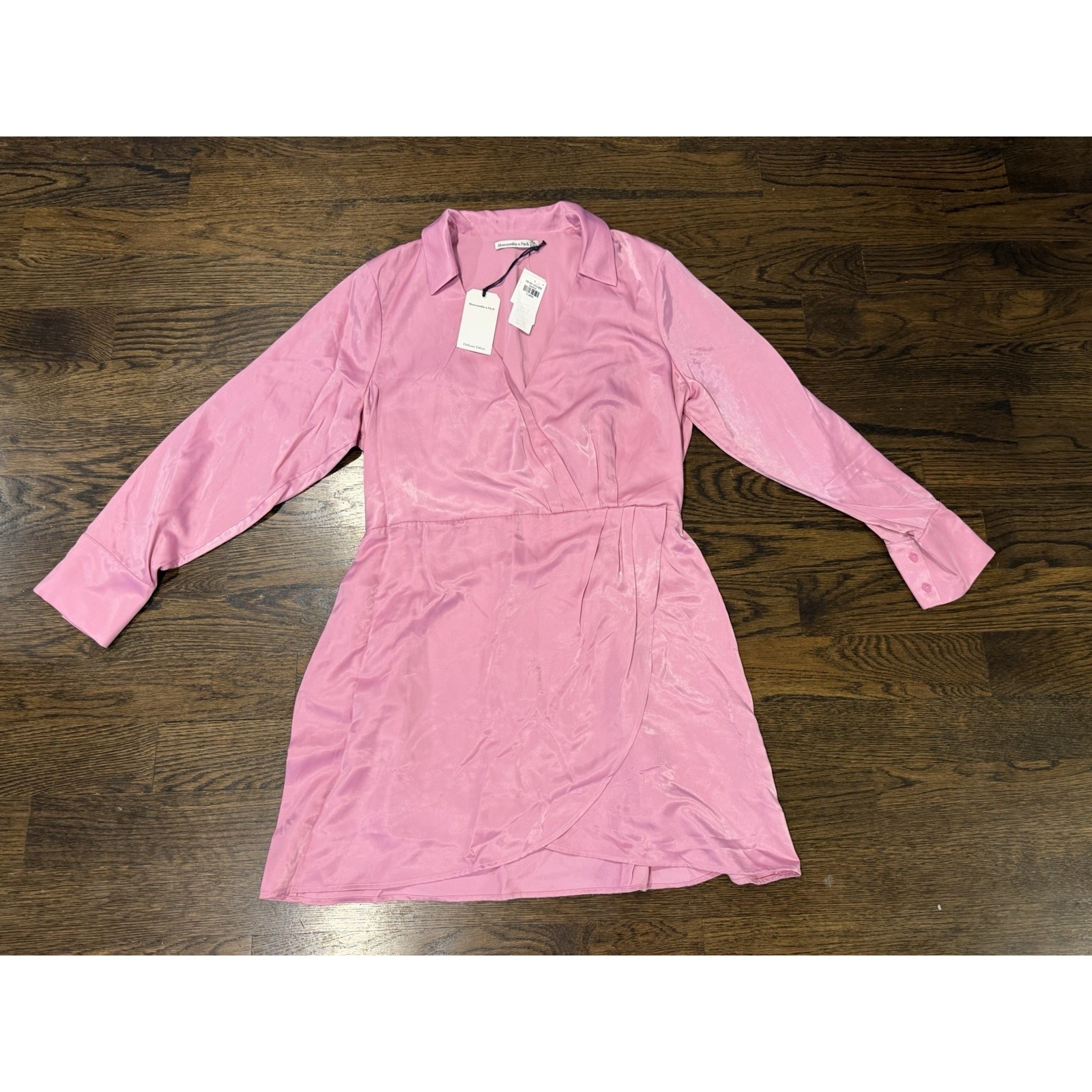 Abercrombie Long Sleeve Satin Drapey Shirt Dress Pink Cocktail Xl New